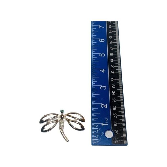 Shimmering Crystal Rhinestone Dragon Fly Vintage Silver Tone Brooch Pin 2.75” - Picture 12 of 15